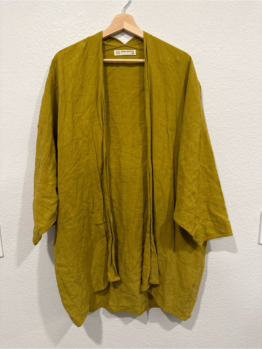 Hackwith House Design Mustard Yellow Linen Kimono Cover Up Lagenlook - XL
